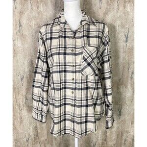 Billabong Women's Sz Small Easy Breezy Plaid Shirt Black Ivory Flannel Top NWT